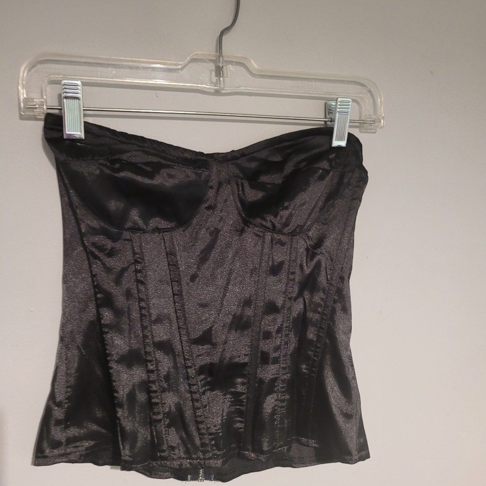 Pretty Little Thing Elegant Black Satin Corset Top Size 0